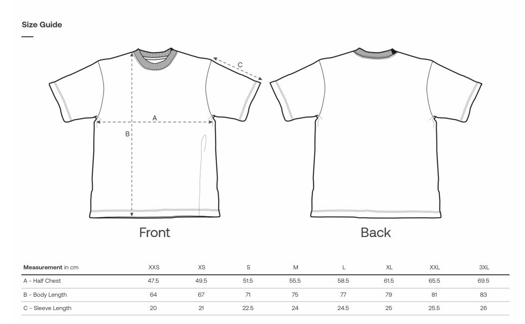 Les T shirts premium et son guide des tailles complets.